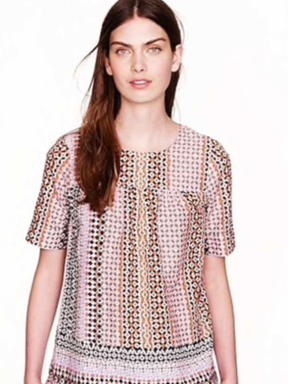 J. Crew Orange and Pink Geometric Short-Sleeve Top